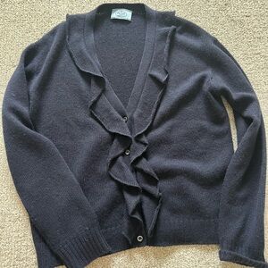 Prada Navy Ruffled Cardigan